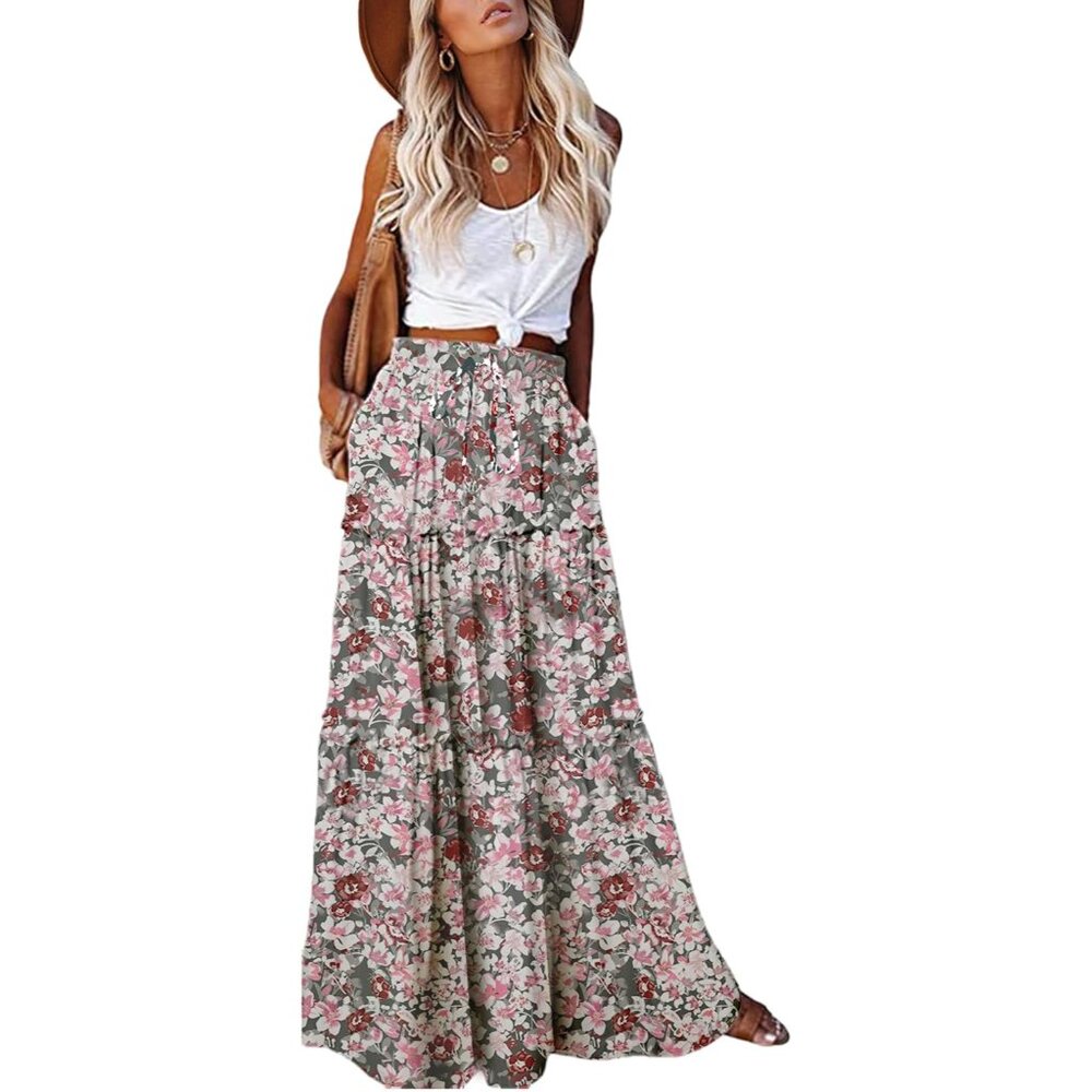 Stylish Women's High Waisted Maxi Skirt - Lightweight Paisley Print With Pockets